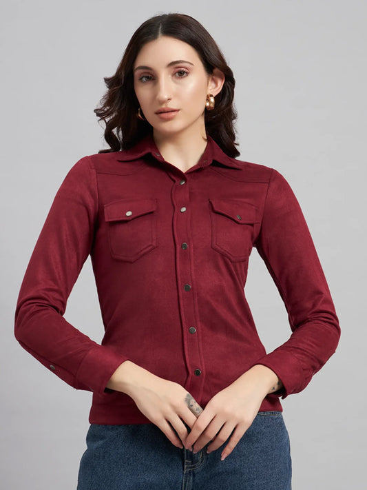 Suede & Sleek Burgundy Shirt