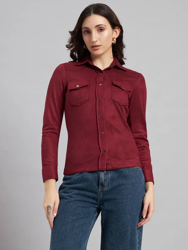 Suede & Sleek Burgundy Shirt