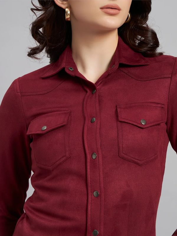 Suede & Sleek Burgundy Shirt