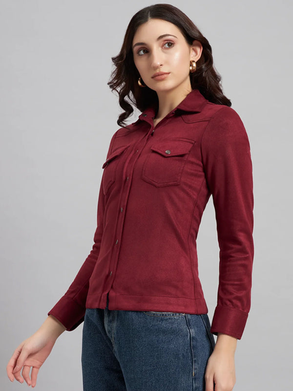 Suede & Sleek Burgundy Shirt