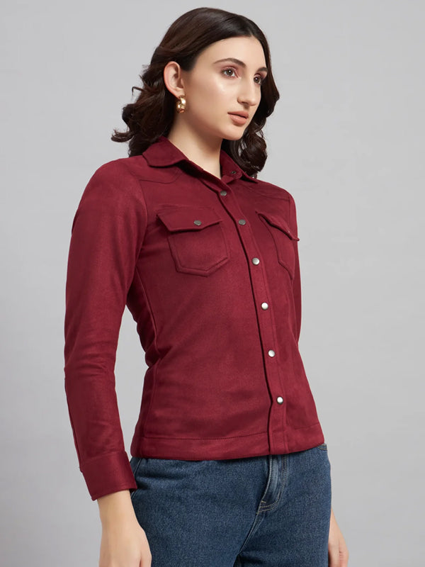 Suede & Sleek Burgundy Shirt