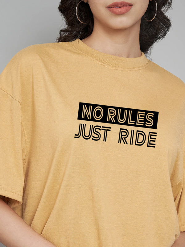 Women Typography Crew Neck Cotton Blend Yellow T-Shirt