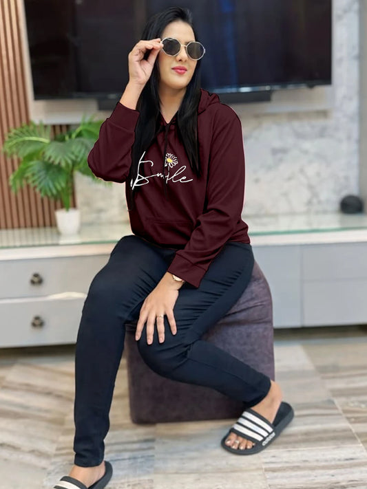 Women Full Sleeve Graphic Print, Printed, Solid Hooded Sweatshirt