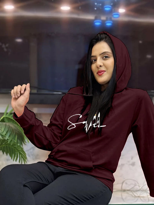 Women Full Sleeve Graphic Print, Printed, Solid Hooded Sweatshirt