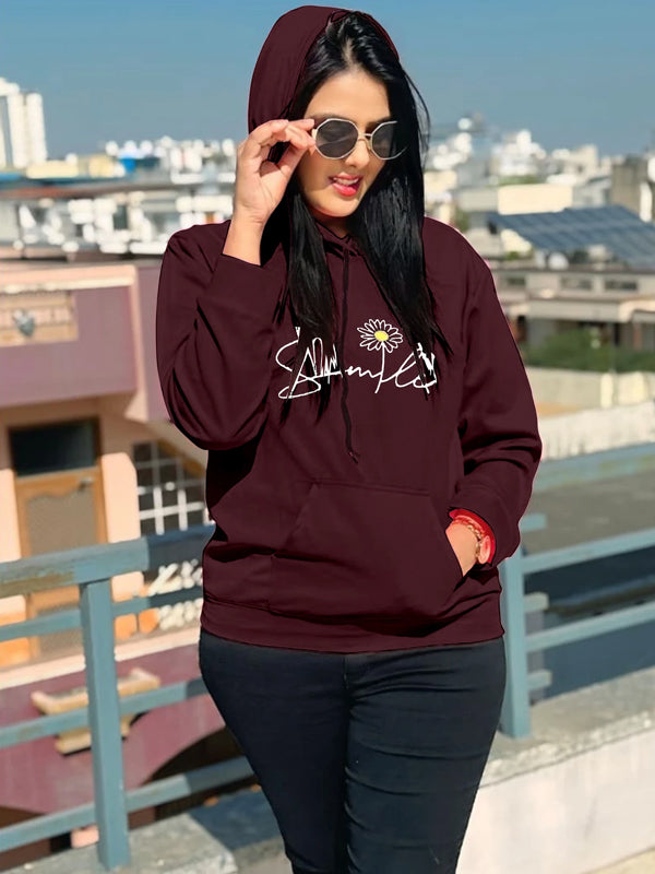 Women Full Sleeve Graphic Print, Printed, Solid Hooded Sweatshirt