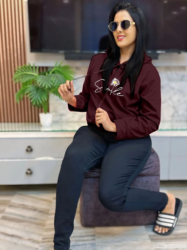 Women Full Sleeve Graphic Print, Printed, Solid Hooded Sweatshirt