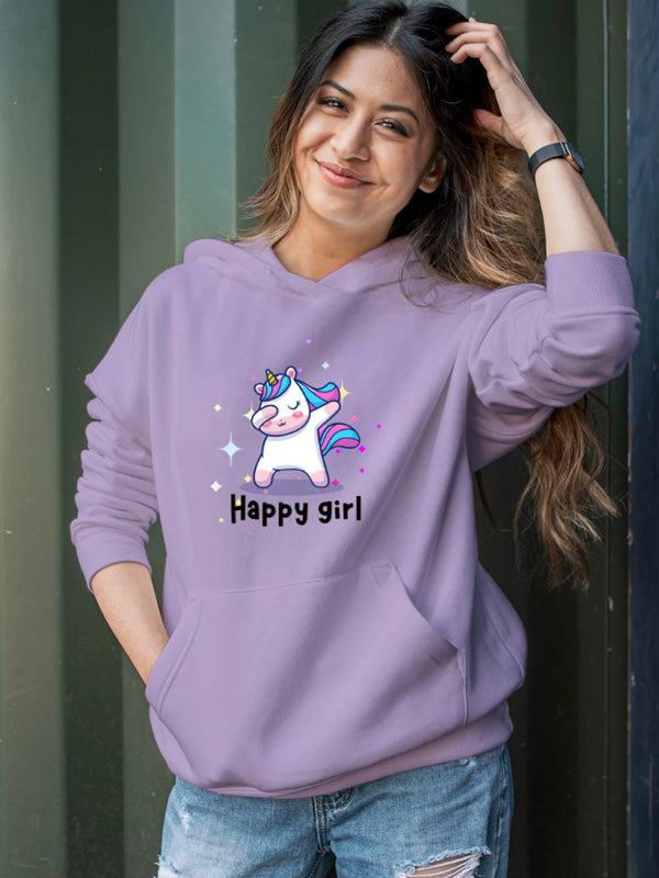 Women Full Sleeve Printed Hooded Sweatshirt Purplr