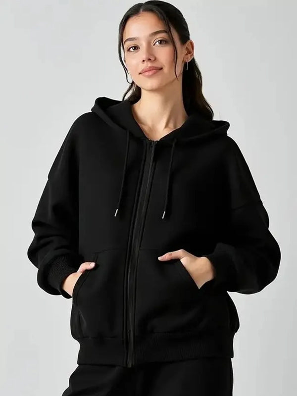 Women Full Sleeve Solid Hooded Sweatshirt