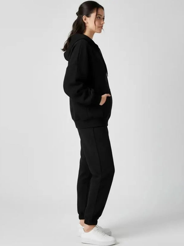 Women Full Sleeve Solid Hooded Sweatshirt