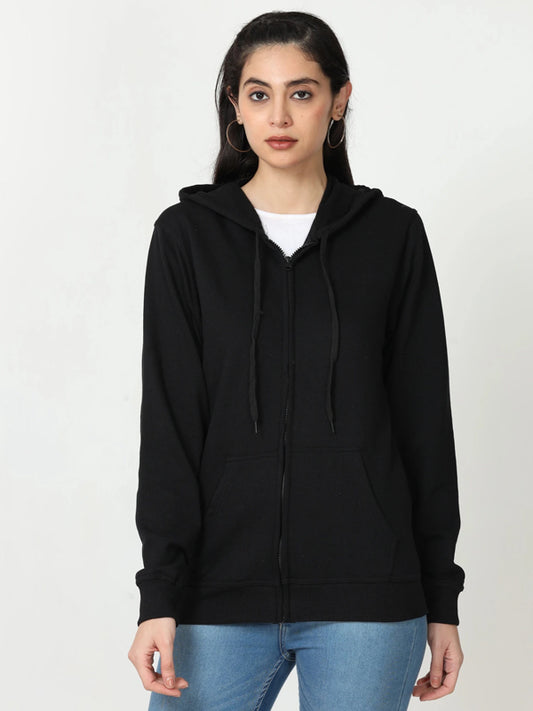 Women Full Sleeve Solid Hooded Sweatshirt Black