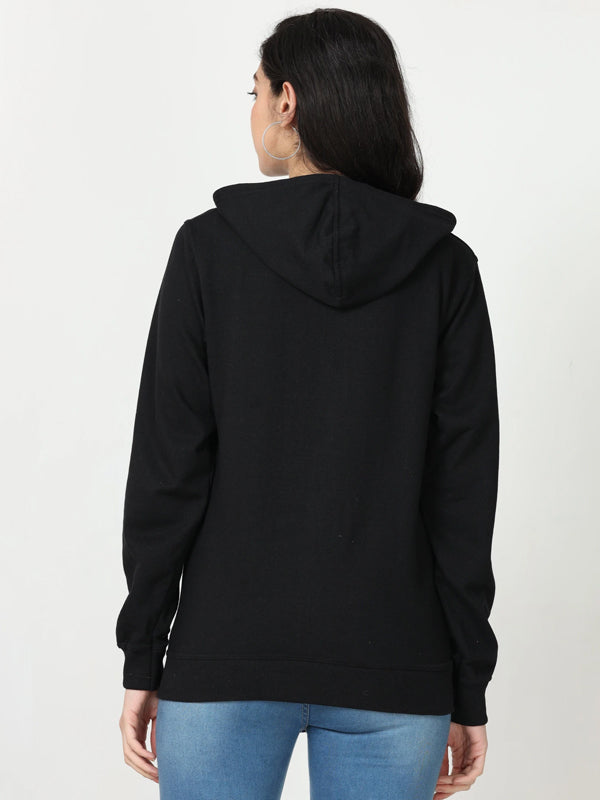 Women Full Sleeve Solid Hooded Sweatshirt Black