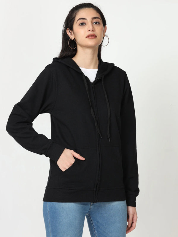 Women Full Sleeve Solid Hooded Sweatshirt Black