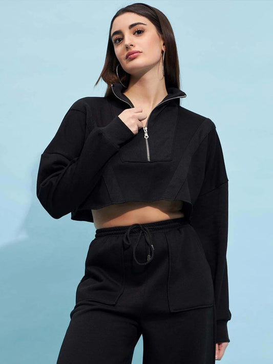 Women Full Sleeve Solid Sweatshirt