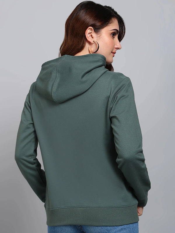 Women Full Sleeve Solid Hooded Sweatshirt Green
