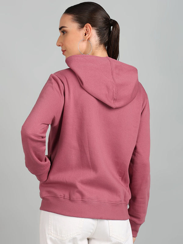 Women Full Sleeve Solid Hooded Sweatshirt Pink