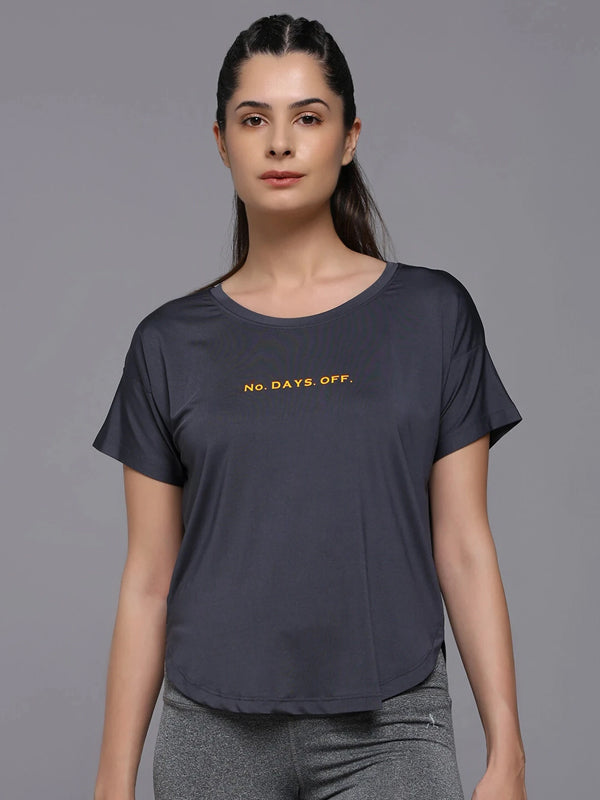 Women Graphic Print Crew Neck Polyester Grey T-Shirt