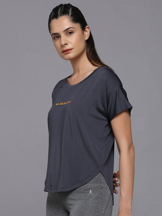 Women Graphic Print Crew Neck Polyester Grey T-Shirt