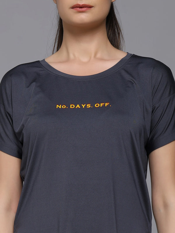 Women Graphic Print Crew Neck Polyester Grey T-Shirt