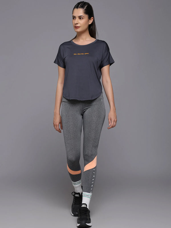 Women Graphic Print Crew Neck Polyester Grey T-Shirt