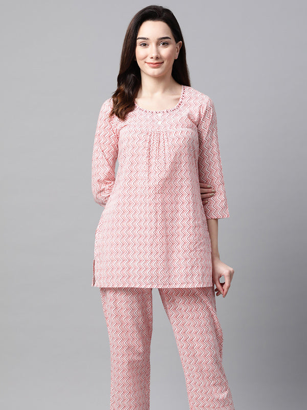 Women Pink Printed Night suit