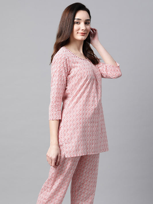 Women Pink Printed Night suit
