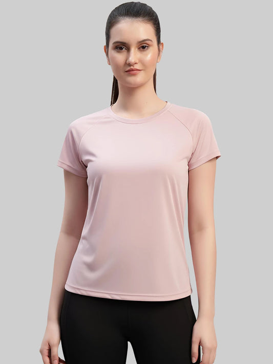 Women Solid Round Neck Polyester Pink T-Shirt