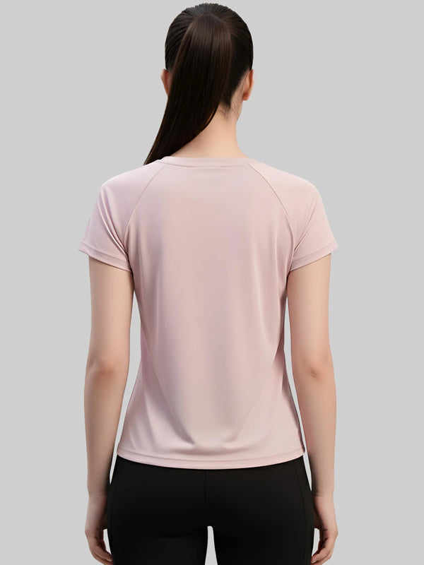Women Solid Round Neck Polyester Pink T-Shirt