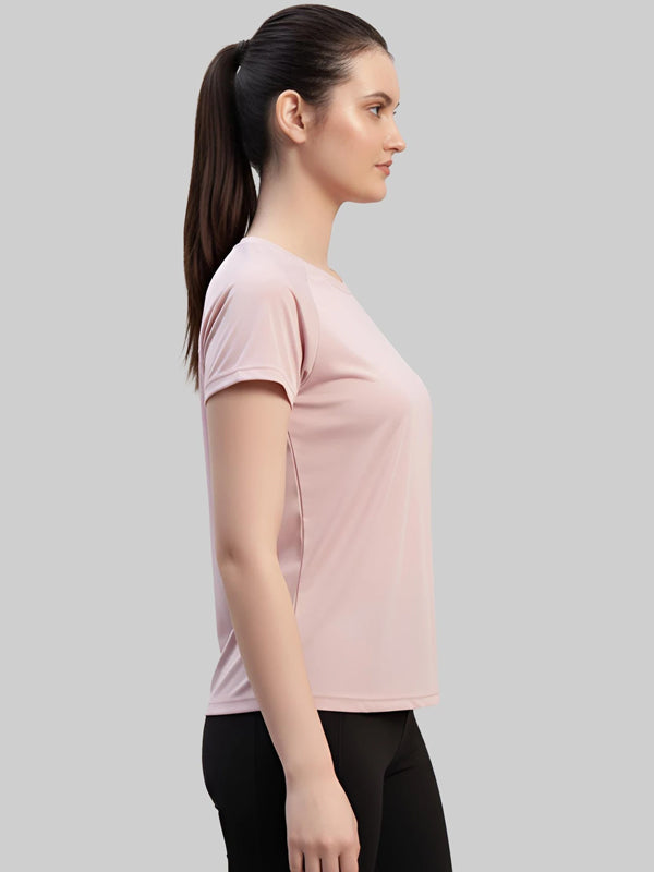 Women Solid Round Neck Polyester Pink T-Shirt