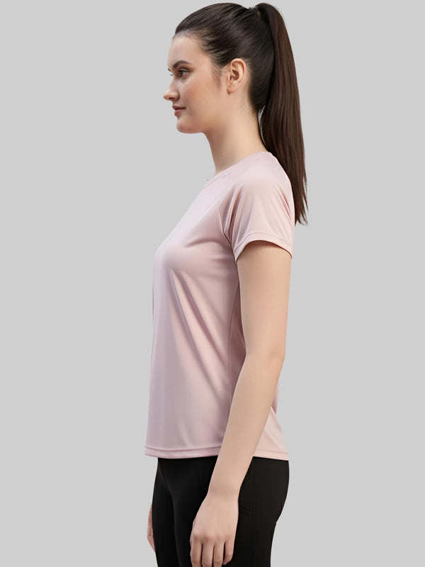Women Solid Round Neck Polyester Pink T-Shirt