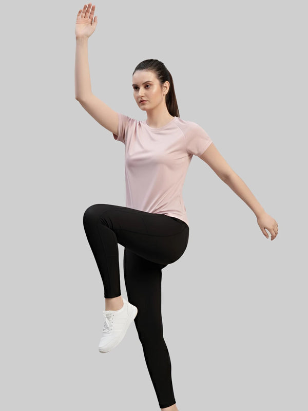 Women Solid Round Neck Polyester Pink T-Shirt