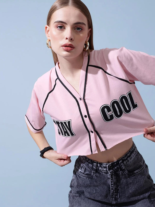 Women Solid V Neck Cotton Blend Pink T-Shirt