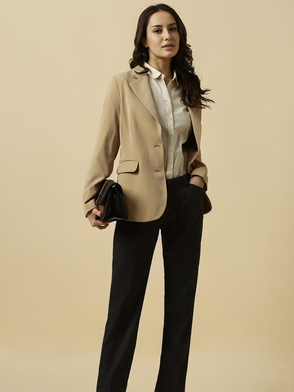 Women Khaki Regular Fit Blazer
