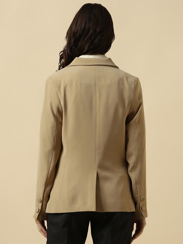 Women Khaki Regular Fit Blazer