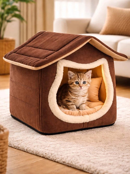 Paitsco Foldable Pet Home for Cats & Small Pets S Pet Bed (BROWN)