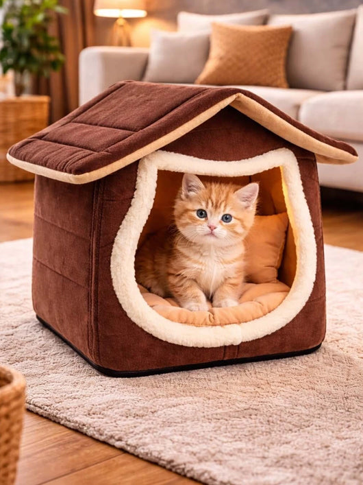 Paitsco Foldable Pet Home for Cats & Small Pets S Pet Bed (BROWN)