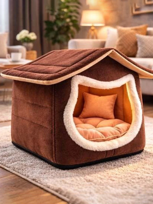 Paitsco Foldable Pet Home for Cats & Small Pets S Pet Bed (BROWN)