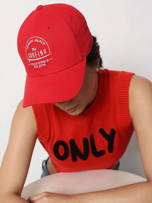 Red printed cotton twill cap