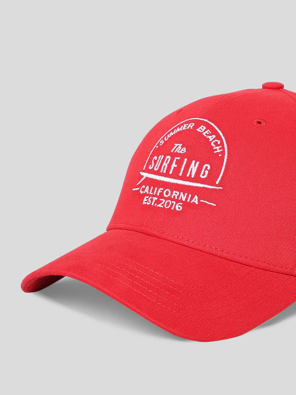 Red printed cotton twill cap