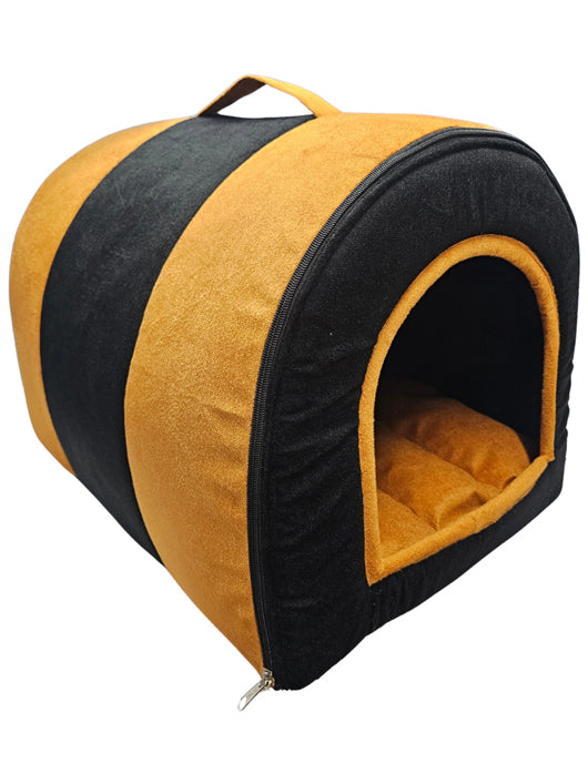 Guru Hut Shape Bed House for Puppies & Cats, Cozy Enclosed, Orange, M, LWH, 45x35x37 M Pet Bed (Orange)