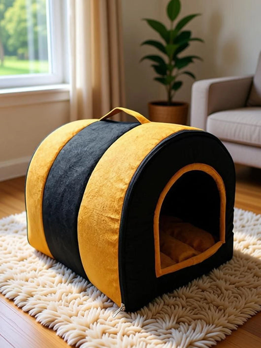 Guru Hut Shape Bed House for Puppies & Cats, Cozy Enclosed, Orange, M, LWH, 45x35x37 M Pet Bed (Orange)