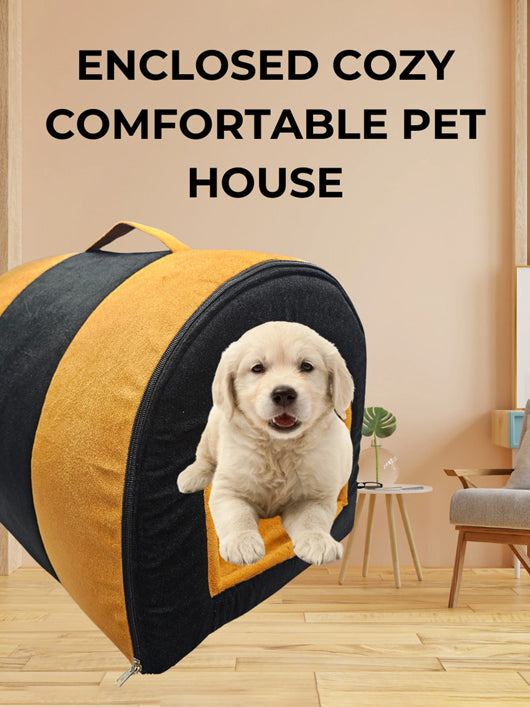 Guru Hut Shape Bed House for Puppies & Cats, Cozy Enclosed, Orange, M, LWH, 45x35x37 M Pet Bed (Orange)