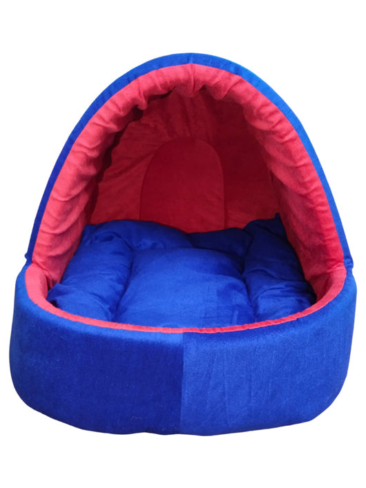 Guru Hut Shape Cozy Enclosed Bed House for Puppies & Cats, Red, M, LWH, 58x50x53 cm M Pet Bed (Blue)