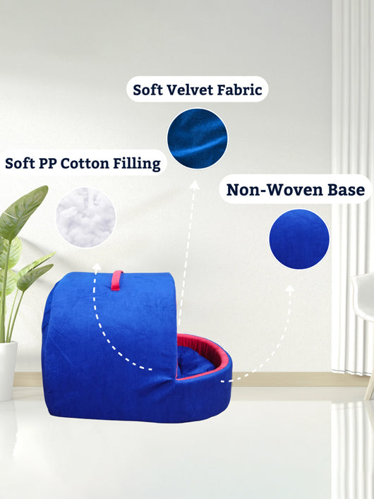 Guru Hut Shape Cozy Enclosed Bed House for Puppies & Cats, Red, M, LWH, 58x50x53 cm M Pet Bed (Blue)