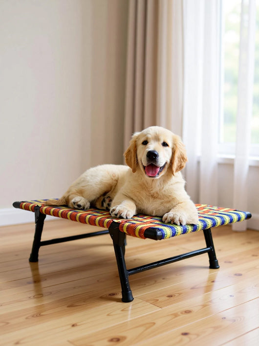 Hussain Funiture Dog Bed With Leg Fold Strong Quality Iron Frame With Strips L Pet Bed (MULTICOLOR)