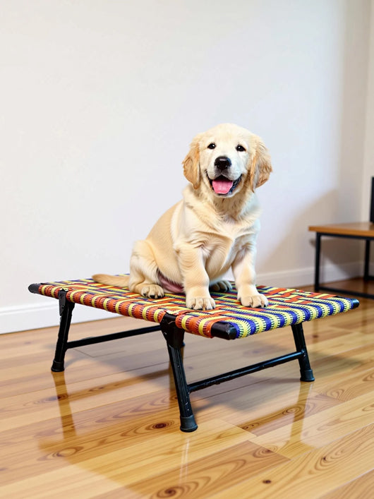 Hussain Funiture Dog Bed With Leg Fold Strong Quality Iron Frame With Strips L Pet Bed (MULTICOLOR)
