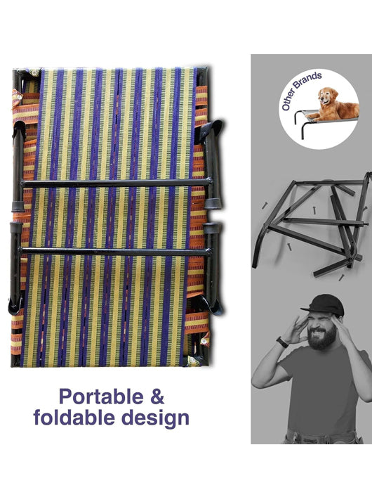 Hussain Funiture Dog Bed With Leg Fold Strong Quality Iron Frame With Strips L Pet Bed (MULTICOLOR)