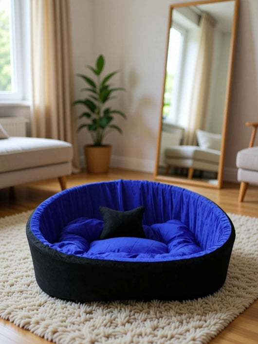 TRANDING STYLISH Simple Mountain Sofa With Haddi For Dog And Cat S Pet Bed (Black Blue)