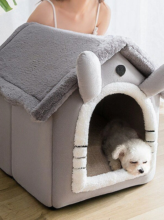 Paitsco Soft Plush Dog & Cat House Bed Warm & Cozy Pet Sleeping House | Grey Color S Pet Bed (GREY)