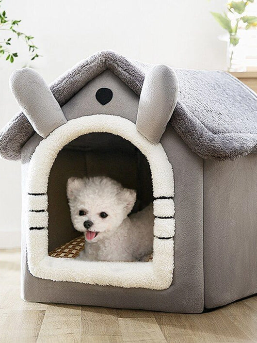Paitsco Soft Plush Dog & Cat House Bed Warm & Cozy Pet Sleeping House | Grey Color S Pet Bed (GREY)