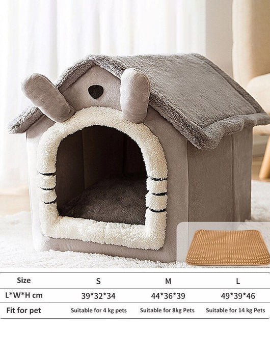 Paitsco Soft Plush Dog & Cat House Bed Warm & Cozy Pet Sleeping House | Grey Color S Pet Bed (GREY)
